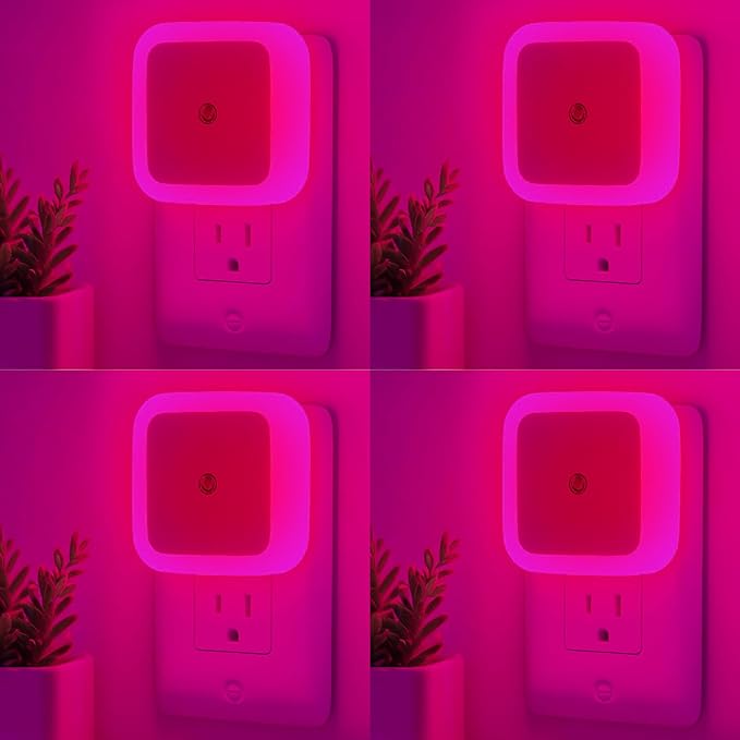 Night Lights Plug into Wall - 4-Pack Pink Nightlight Smart Dusk to Dawn Sensor Plug in LED Lighting, Safe Auto-On/Off Lamp for Kids Adults Home Living Room Kitchen Bedroom Bathroom Toilet Hallway