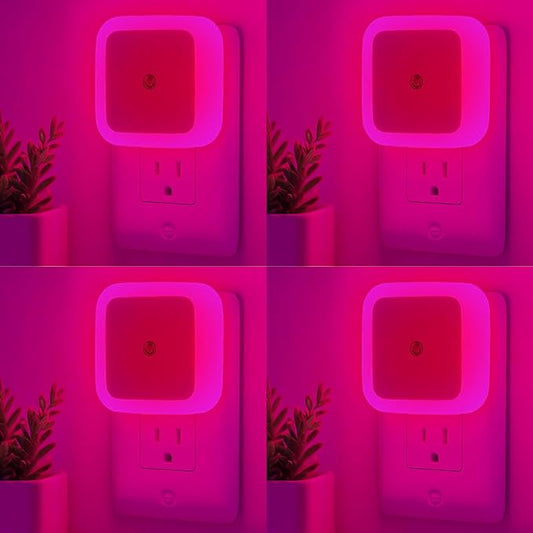 Night Lights Plug into Wall - 4-Pack Pink Nightlight Smart Dusk to Dawn Sensor Plug in LED Lighting, Safe Auto-On/Off Lamp for Kids Adults Home Living Room Kitchen Bedroom Bathroom Toilet Hallway