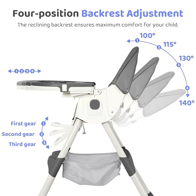 6-in-1 Foldable Baby High Chair for Babies & Toddlers – Adjustable Height & Recline, 5-Point Safety Harness, Removable Tray | Portable Highchair, Space-Saving & Easy Clean | Silla de Comer para Bebé
