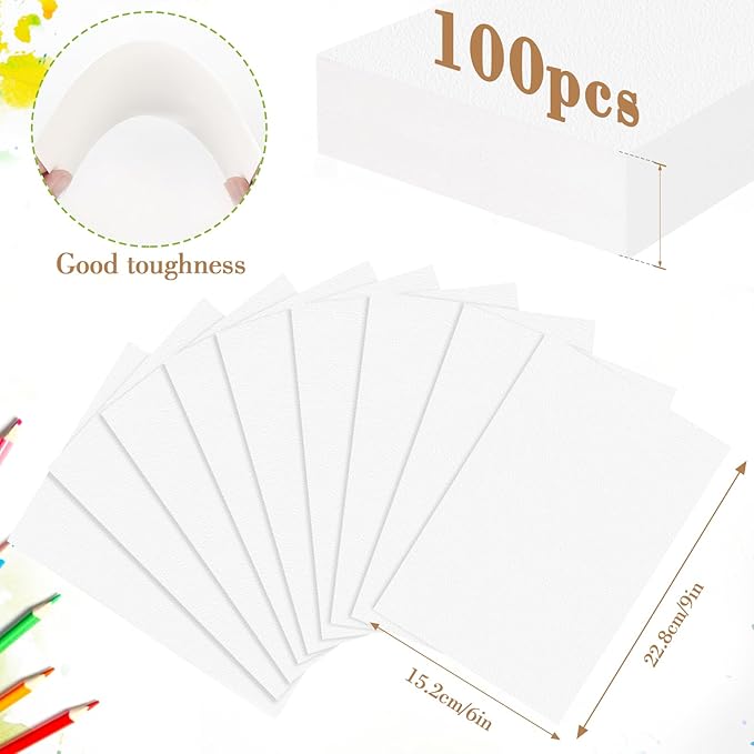 100PCS 9x6 Watercolor Paper Bulk, 140lb/300g Cold Press Thick Water Color Paper Pad for Kid Child Adult, White Art Paper for Drawing Painting Markers Gouache, Textured Cotton Paper Sheets