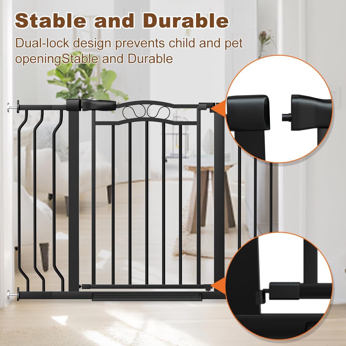 67.3-81.1" Extra Wide Baby Gate for Stairs No Drilling, 30" Tall Auto Close Press Mounted Baby Gate for Doorways, Adjustable Width Walk Through Long Gates for Kids or Pets, Black