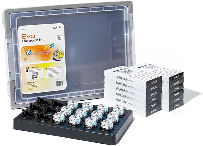 Ozobot Evo Classroom Kit (12 Bots): Interactive Coding Robot, Kids Ages 5+, Includes 12 Evo Robots, Color Code Markers, Charging Cradle, Bot Stickers, Access to 700+ STEAM Lessons, Educators & Parents