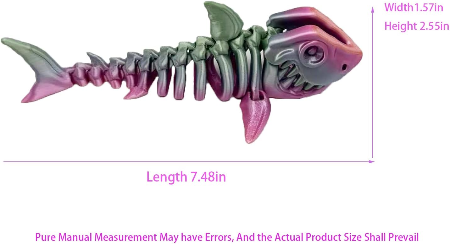 3D Printed Shark Full Body Joint Movable Design Toy, Cute and Interesting Shark Design Decoration, Movable Bite/Decompression Toy (Rainbow Color Random)
