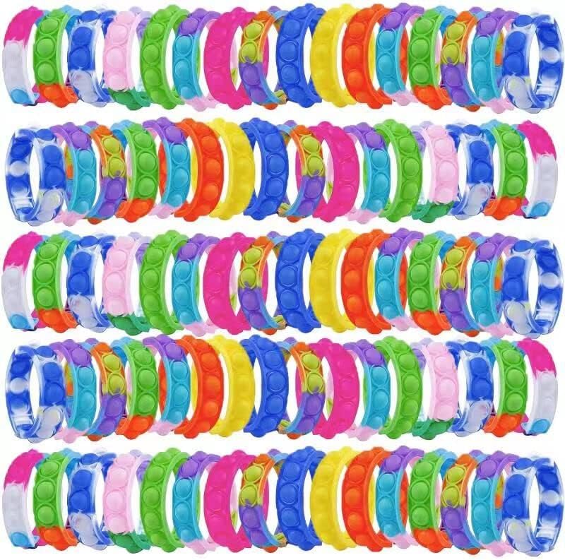 80Pcs Pop Bracelet Fidget Toy, Wearable Fidget Bracelets Push Poping Bubble Sensory Toys Stress Relief Finger Press Silicone Wristband for Kids and Adults ADHD ADD Autism Anxiety