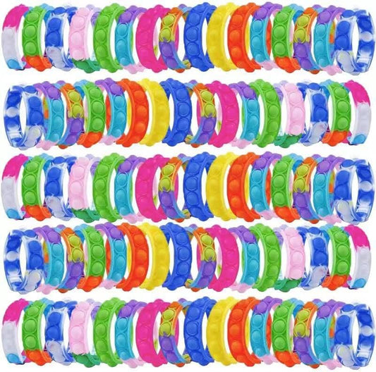 80Pcs Pop Bracelet Fidget Toy, Wearable Fidget Bracelets Push Poping Bubble Sensory Toys Stress Relief Finger Press Silicone Wristband for Kids and Adults ADHD ADD Autism Anxiety
