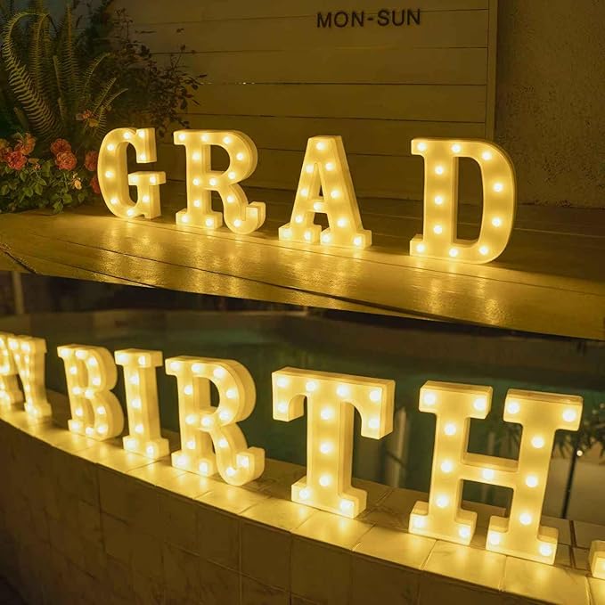 Foaky LED Letter Lights Sign Marquee Light Up Letters Sign for Night Light Wedding/Birthday Party Battery Powered Christmas Lamp Home Bar Decoration(B)