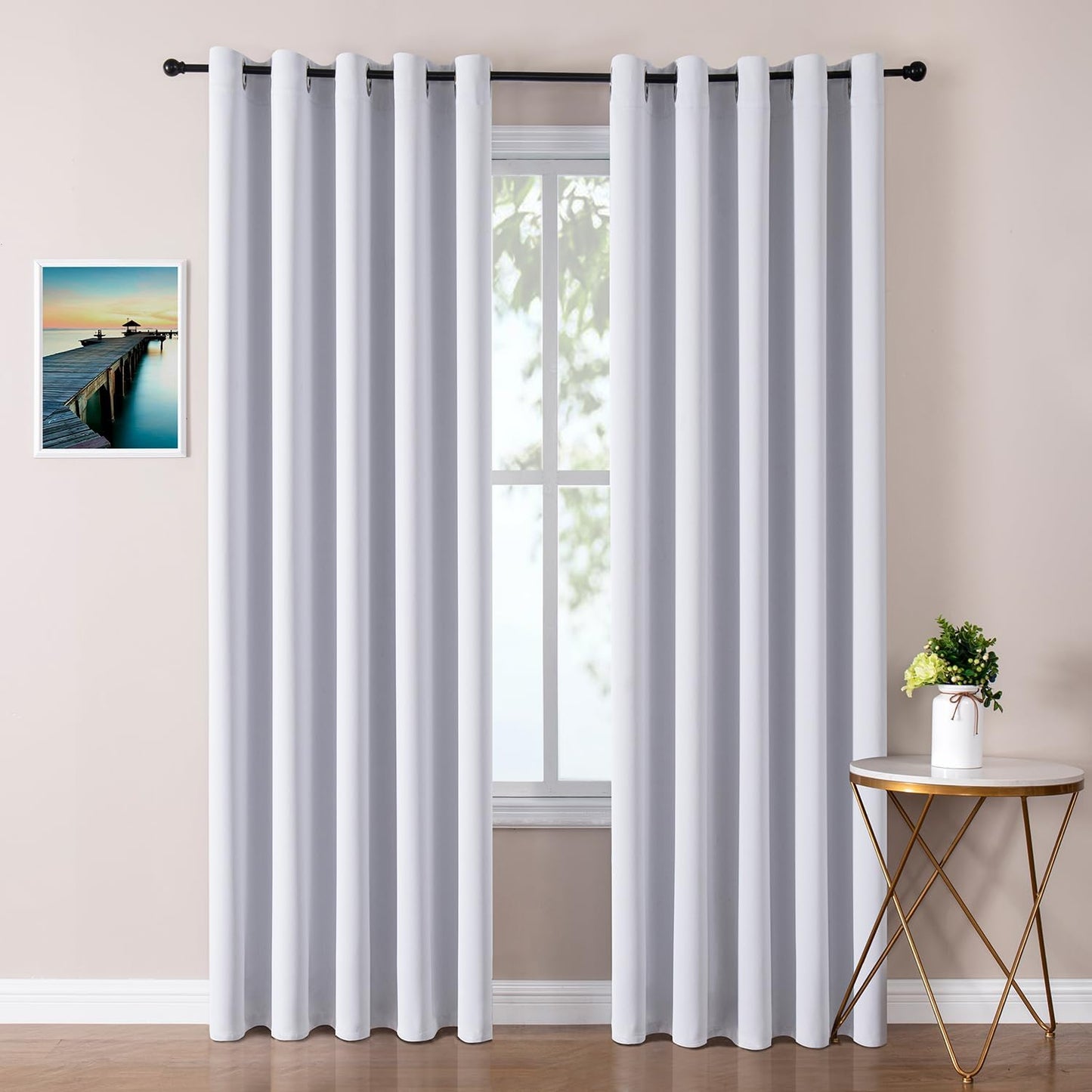 ChrisDowa Blackout Curtains 70 inches Wide for Bedroom - 2 Panels Set Extra Wide Grommet Thermal Insulated Room Darkening Curtains for Living Room (Greyish White, 70 x 84 Inch)