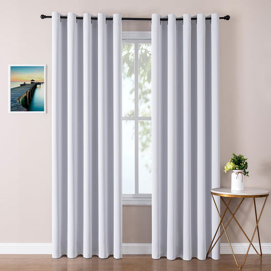 ChrisDowa Blackout Curtains 70 inches Wide for Bedroom - 2 Panels Set Extra Wide Grommet Thermal Insulated Room Darkening Curtains for Living Room (Greyish White, 70 x 84 Inch)