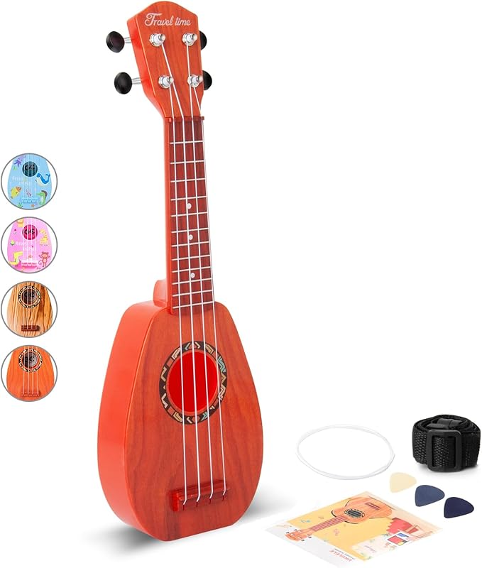 YOLOPARK 17" Kids Toy Guitar for Girls Boys, Mini Toddler Ukulele Guitar with 4 Strings Keep Tones Can Play for 3, 4, 5, 6, 7 Year Old Kids Musical Instruments Educational Toys for Beginner