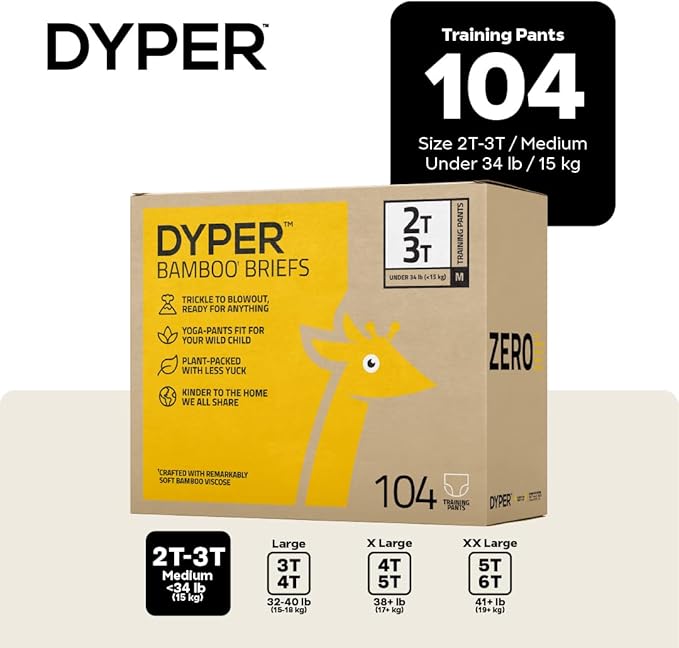 DYPER Toddler Potty Training Pants Girls & Boys Size 2T-3T, Honest Ingredients, Day & Overnight, Made with Plant-Based* Materials, Hypoallergenic for Sensitive Skin, Unscented