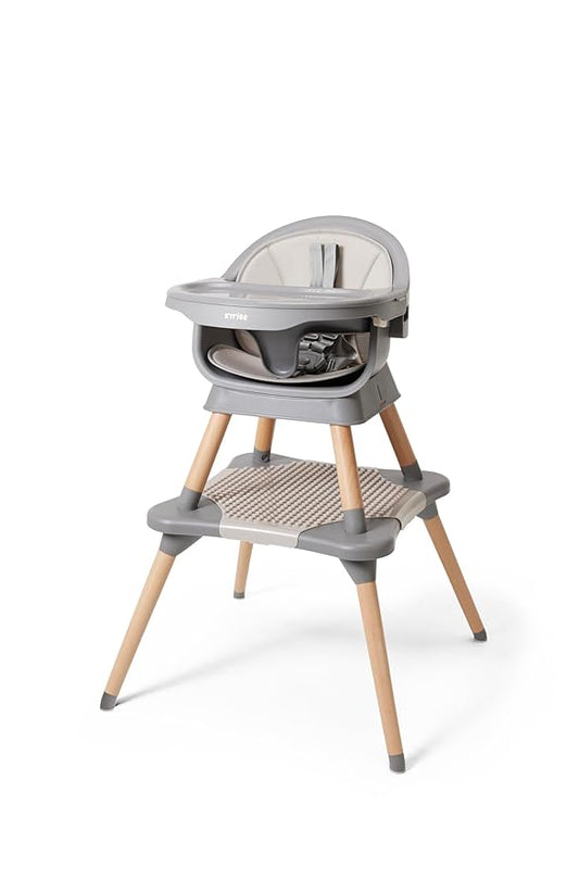 5-in-1 High Chair for Baby & Toddler - Convertible Baby Dining Seat - Portable Floor/Booster Seat - Adjustable Tray w. Cover - 5-Point Harness - Building Block Table & Chair - Stool (Gray)