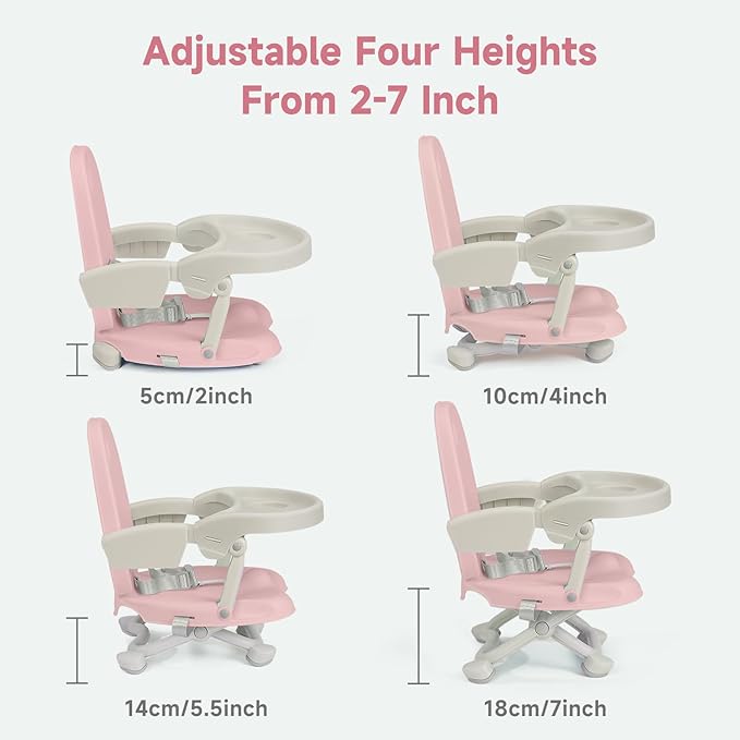 YOLEO Baby High Chair Booster Seat for Dining Table, Adjustable Height Travel Foldable High Chairs with Tray
