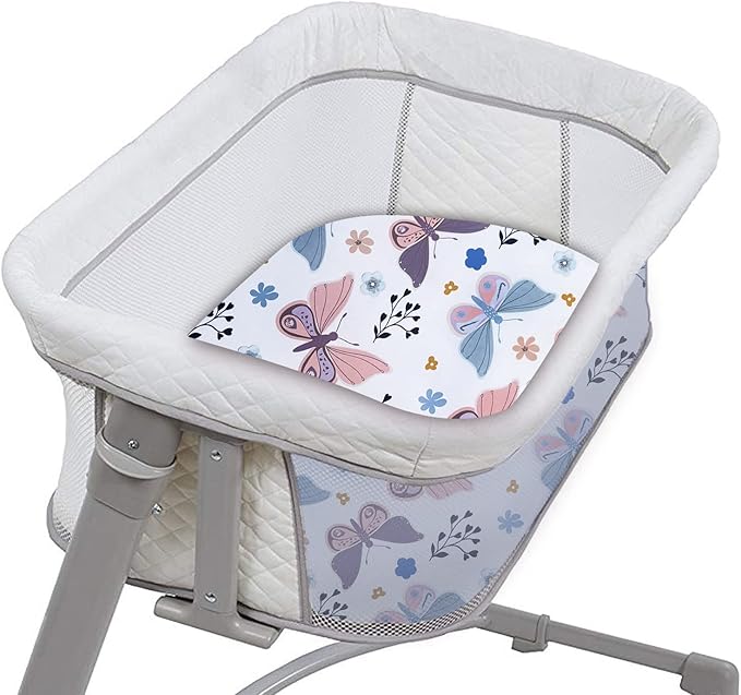 AMROSE 3 Pack Heavenly Soft Bassinet Sheets for Baby Girls, Universal Fitted for Various Cradle and Bassinet Mattress Pad, Silk Touch Gentle Breathable Microfiber, Floral & Butterfly