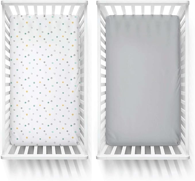 Featherhead™ 2-Pack Fitted Crib Sheets - 100% Cotton - 52" x 28" x 9" for Standard Crib and Toddler Mattress (Jersey Grey Polka)