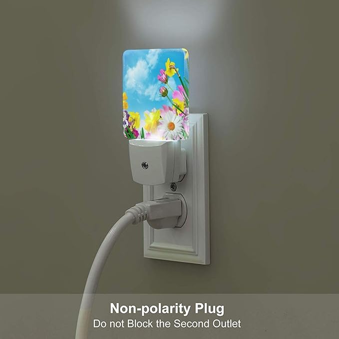 Yellow Petunias and White Sunflower Night Light,Plug-in Nightlights Auto Sensor Night Lamp Dusk-to-Dawn Lamp Home Decor for Nursery Children Girls Boys