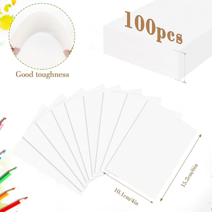 100PCS 4x6 Watercolor Paper Bulk, 140lb/300g Cold Press Thick Water Color Paper Pad for Kid Child Adult, White Art Paper for Drawing Painting Markers Gouache, Textured Cotton Paper Sheets