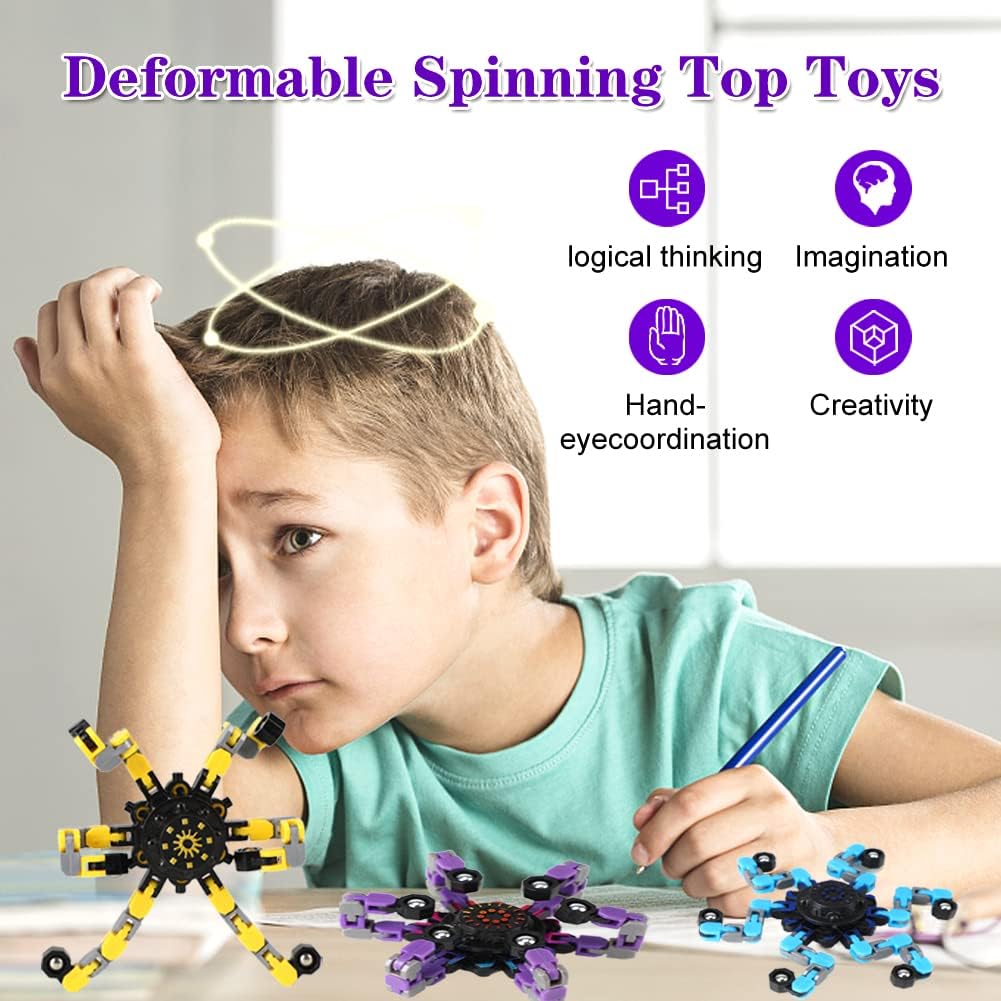 Fidget Spinners, 8 Pack Transformable Fidget Spinners Toys Party Favors for Kids 4-8 8-12 Goodie Bag Stocking Stuffers Treasure Box Classroom Prize Gifts for Birthday Halloween Christmas Easter Party