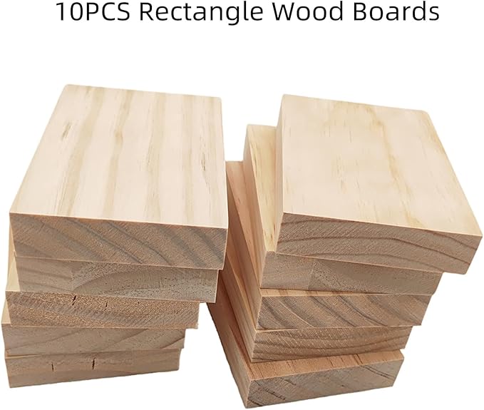 10PCS Rectangle Wood Boards Unfinished Wood Blocks for Crafting, 4.7x3x0.8in Blank Whittling Wooden Blocks for Wood Carving,Painting & Burning