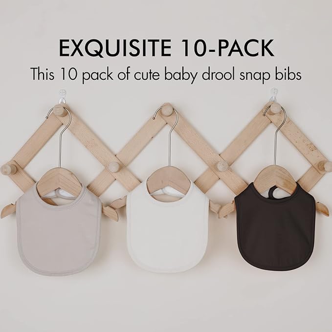 10 Pack Cotton Snap Bibs for Baby Boy Girl, Super Soft Drool Bibs for Teething and Feeding