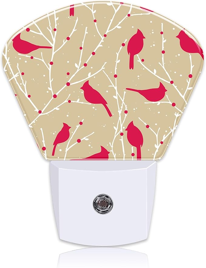 Christmas Red Cardinal Bird Night Light Plug into Wall, Christmas Night Light with Dusk to Dawn Sensor for Kid Girls Boys Women Men Bedroom, Hallway, Kitchen, Bathroom, Stairs Decor