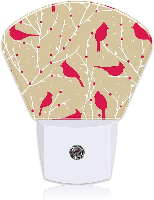 Christmas Red Cardinal Bird Night Light Plug into Wall, Christmas Night Light with Dusk to Dawn Sensor for Kid Girls Boys Women Men Bedroom, Hallway, Kitchen, Bathroom, Stairs Decor