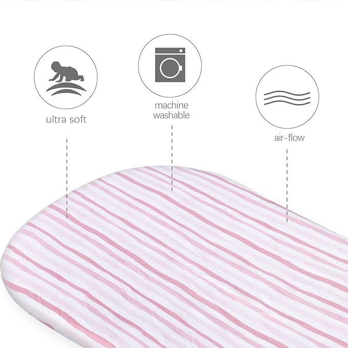 Bassinet Sheets Fit for Fodoss, Graco Travel Lite, AMKE (31''x 20"), Cloud Baby, RICUTON, Yacul and Simmons Kids Bassinet(not for Twins), 2 Pack, 100% Cotton Breathable and Soft, Pink Print