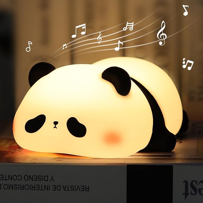 YISUN Cute Panda Night Light with White Noise, LED Squishy Night Light, Soft Silicone Nursery Nightlight Rechargeable LED Touch Light with 3 Level Dimmable for Kids Room