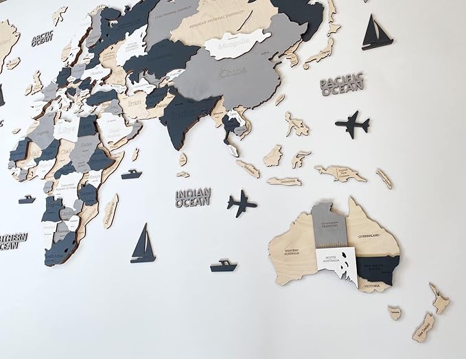 Wooden World Map 3D Art Large Wall Decor - Size (M, L, XL) Any Occasion Gift Idea - Wall Art For Home, Kitchen or Office (XL, ALASKA)