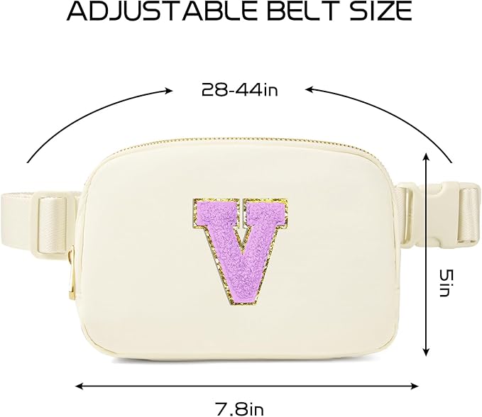 Gitus Gifts for 8 9 10 11 12 Year Old Girls Belt Bag Fanny Pack Crossbody Bags with Initial Letter Patch Cute Stuff Birthday Gifts for Teen Girls Women Personalized Trend Stuff (Ivory-V)
