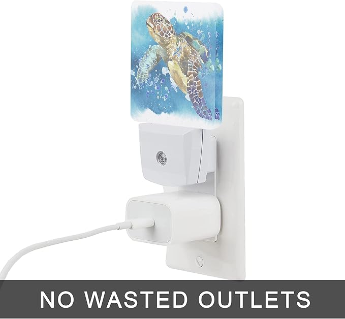 Turtle Night Light,Watercolor Sea Turtle Night Lights 0.5W Sleep Friendly for Boys Girls Led Night Light Dusk to Dawn Sensor Nightlight for Stairway/Hallway/Kitchen
