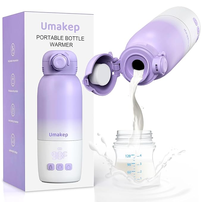 Portable Bottle Warmer for Travel - Large 12oz Capacity with Dual Heating Modes for Breast Milk & Water, Fast Heating Smart Temperature Control, Portable Milk Warmer Gifts for New Mom Purple