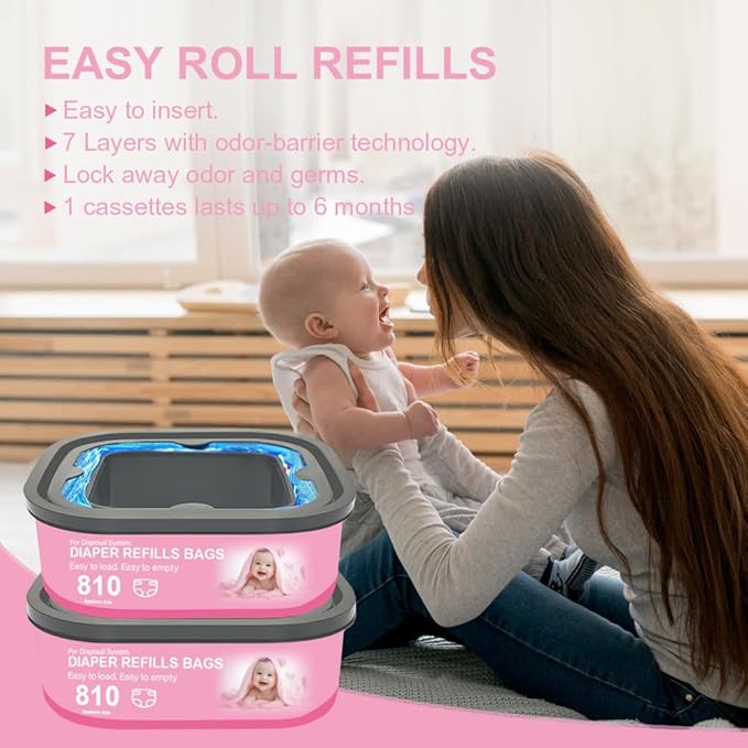 Jumbo Square Refills Disposal Bags Refill Compatible with Genie Diaper Compact, Select Pails(Not Fit Classic Version Pails), Hold Up to 810 Newborn-Sized Diapers Per Refill, 4 Pack