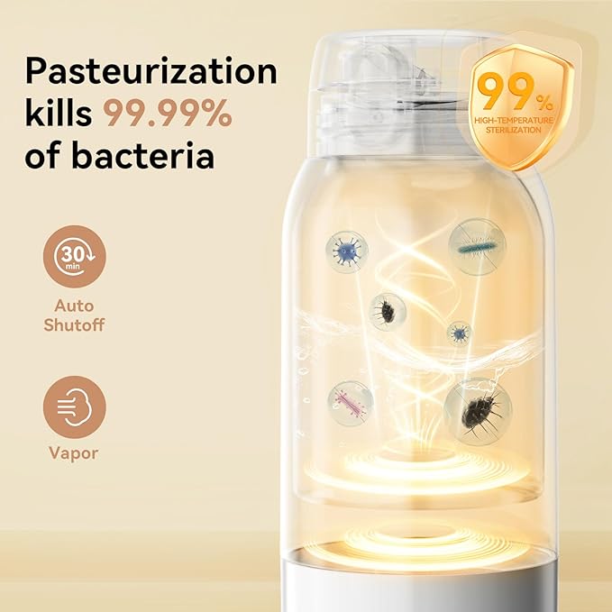 Portable Bottle Warmer for Travel - 3-Min Fast Heating for Breast Milk, Formula & Water, 17oz Large 316L Stainless Steel Flask, Long Battery Life, Precise Temp Control for Car/Airplane