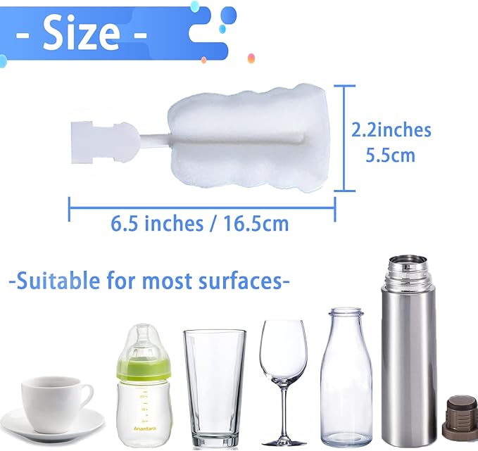 Bottle Brush Sponge Replacement Heads 8 Pack Durable Soft Sponge Brush Heads Environmental Protection Cup Cleaning Refill Heads Without Handle (Brush Heads 8PCS)