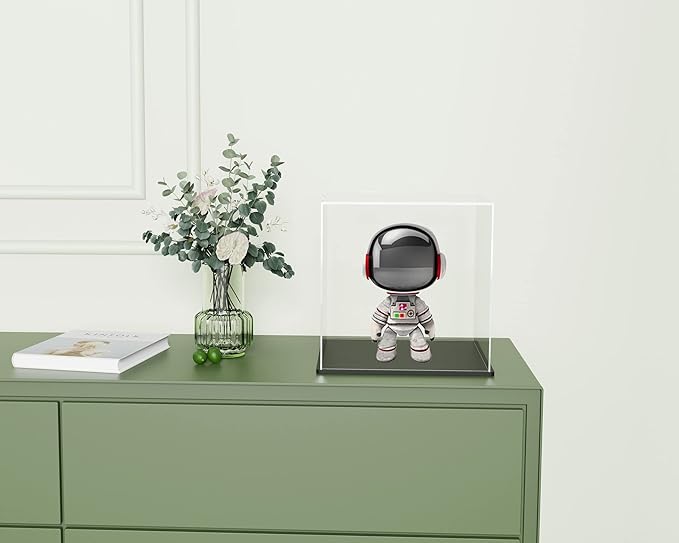 5 Inch Clear Acrylic Display Case, Rectangle Box for Collectibles, Plexiglass Case With Matt Black Stand for Toys, Desktop Display