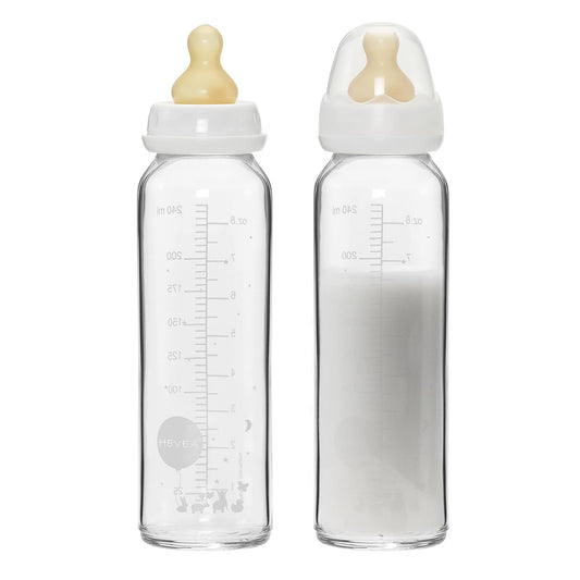 HEVEA Standard Neck Glass Baby Bottles - Medium Flow Anti Colic Baby Bottles (8 Ounce (Pack of 2))