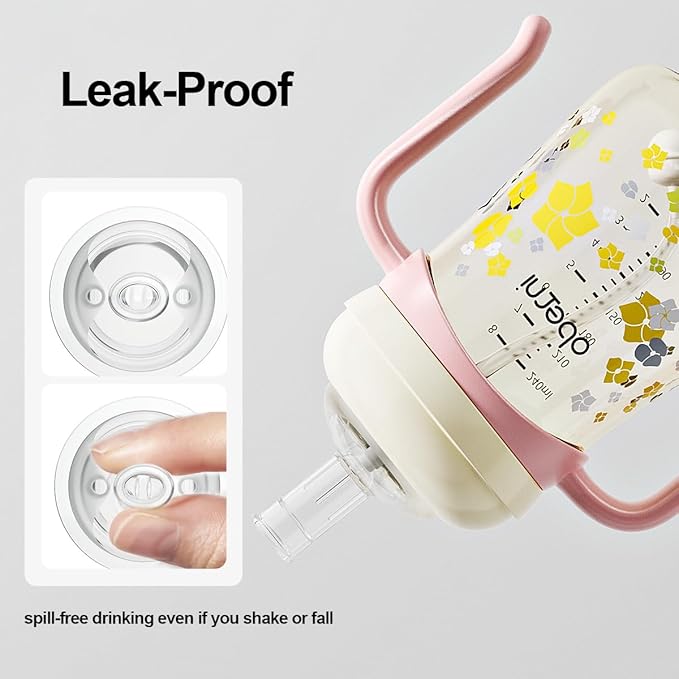 PPSU No Spill Sippy cups,Weighted Straw Toddler Water Bottle with Handle,Spill Proof Toddler Cup with Leakproof Spout for Baby 6-12 Months and Toddlers 1-3 (8 Ounce, Pink, 3 Pack)