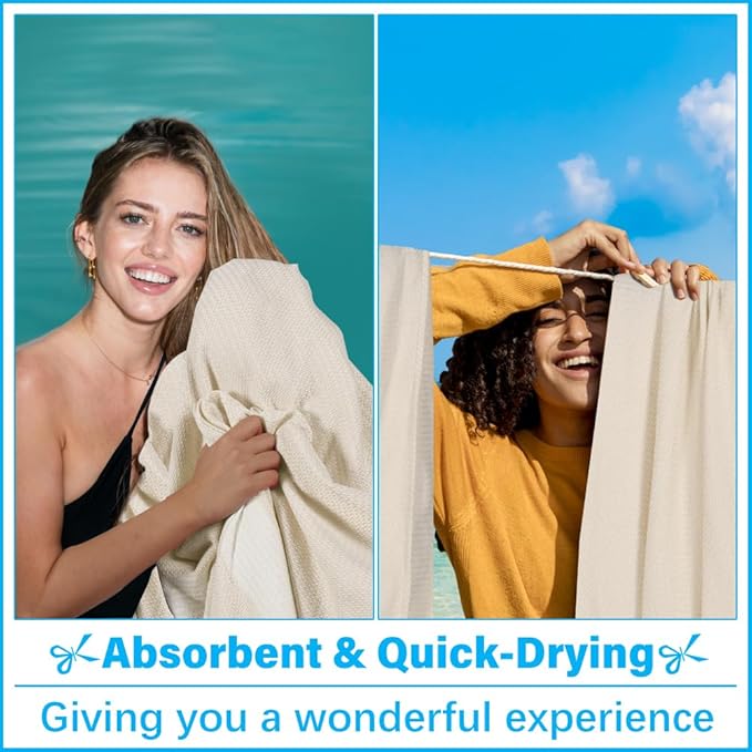 Oversized Turkish Beach Towel Blanket XXL Cotton Sandproof Towels Boho Woven Extra Large Big Sand Free Giant Throw Thick Blankets Huge Quilt XL Picnic Camping Necessities Cloud For Adult Gifts Beige