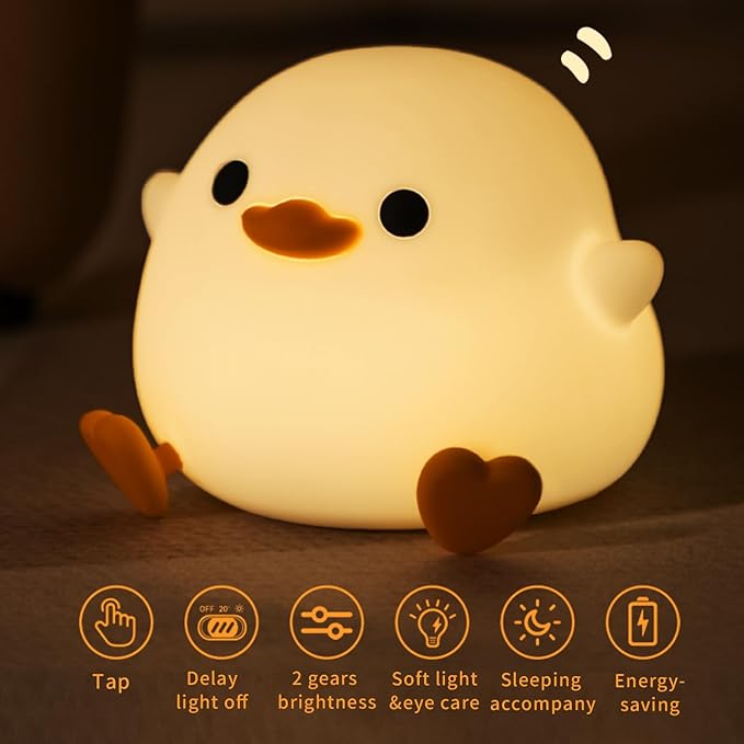 Cute Dodo Duck Night Light, LED Squishy Night Lamp, 2 Gears Dimmable Nursery Nightlight for Kids, Rechargeable Touch Lamp, Dorm Decor, Kids Funny Gifts (Dodo Duck)