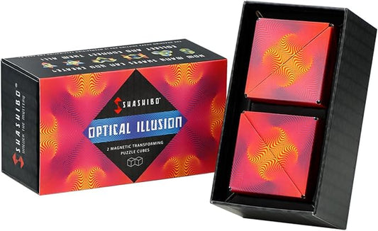 SHASHIBO Shape Shifting Box - Award-Winning, Patented Fidget Cube w/ 36 Rare Earth Magnets - Transforms Into Over 70 Shapes, Gift Box, Download Fun in Motion Toys Mobile App (Optical Illusion, 2 pack)