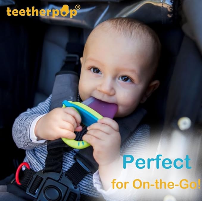 Teetherpop Fillable Silicone Teether for Babies – Breastmilk Popsicle Molds for Teething with Spill-Proof Sippy Slits – Freezable Baby Teethers for Liquids & Cooling Relief (3-Pack-Blue-Teal-Pink)