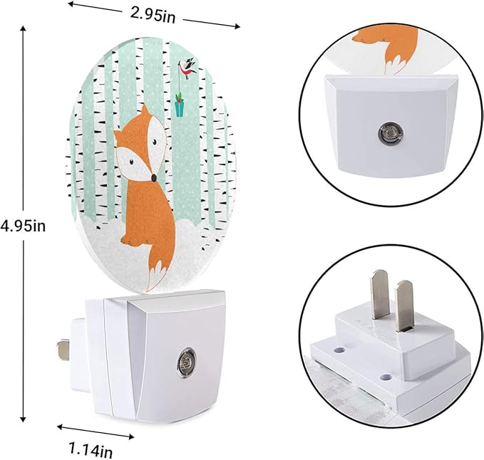 EKOBLA Winter Night Light Cute Fox and Bird Snow Birch Trees Wonderland Night Lights Plug into Wall Auto on Off LED Lamp for Girls Boys Room, 0.5W Nightlight Sleep Friendly