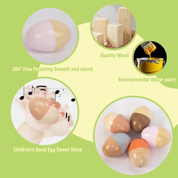 5 Pcs Wooden Baby Egg Shakers Hand Musical Maracas Percussion Instruments for Toddlers Kids