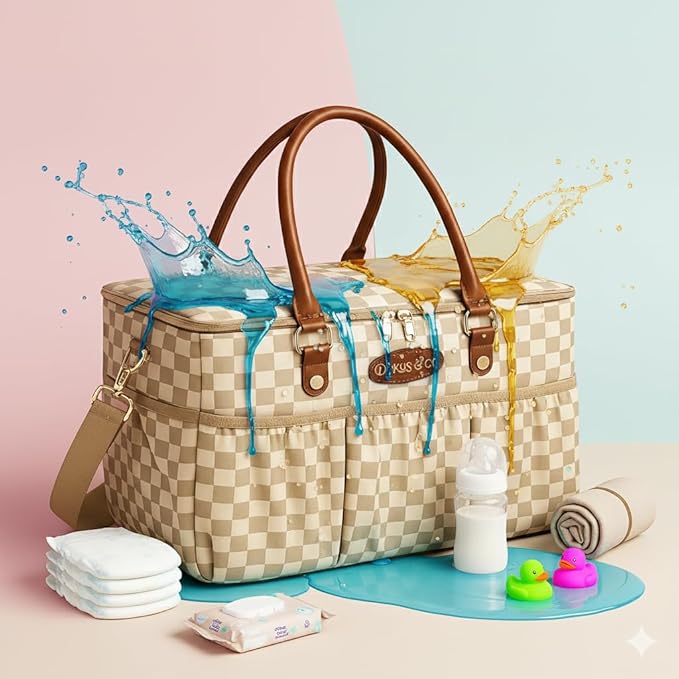 DOKUS & CO Luxe Diaper Tote, Extra-Large Collapsible Baby Caddy for Home, Travel & Car, Giftable Hospital-Ready Diaper Bag