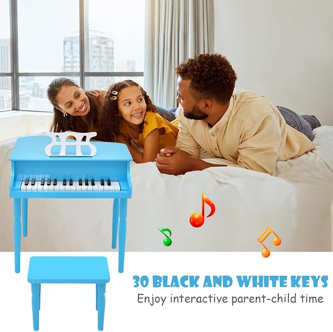 HONEY JOY Classical Kids Piano, 30-Key Mini Grand Piano with Music Stand and Bench, Wooden Musical Instrument Toy with Lid & Music Rack, Gift for Boys Girls Ages 3+ …