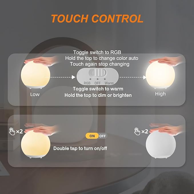 Night Light for Kids,7 Colors Dimmable Baby NightLight, Timer+Touch Control for Baby Nursery Lamp, Portable+Rechargeable for Kids Toddler Night Lamp