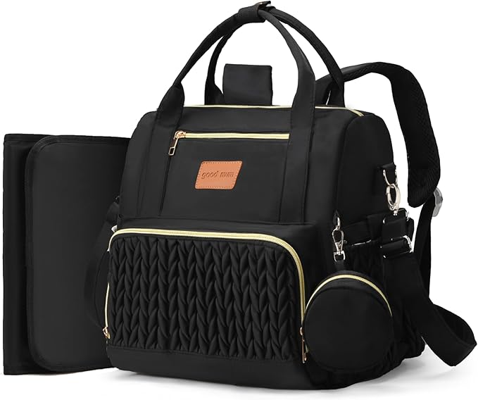 Backpack Diaper Bag,Stylish Waterproof Baby Diaper Bags with Changing Pad,Insulated Pockets,Multi-Function Travel Diaper Backpacks,Gift for New Parents,Black