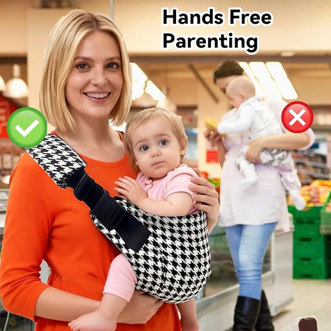 Baby Sling Carrier Adjustable Baby Sling 2025 Upgraded Toddler Sling Comfortable Baby Wrap Carriers Ergonomic-Designed, Travel Friendly Carrying 10-45 Lbs Blackwhite