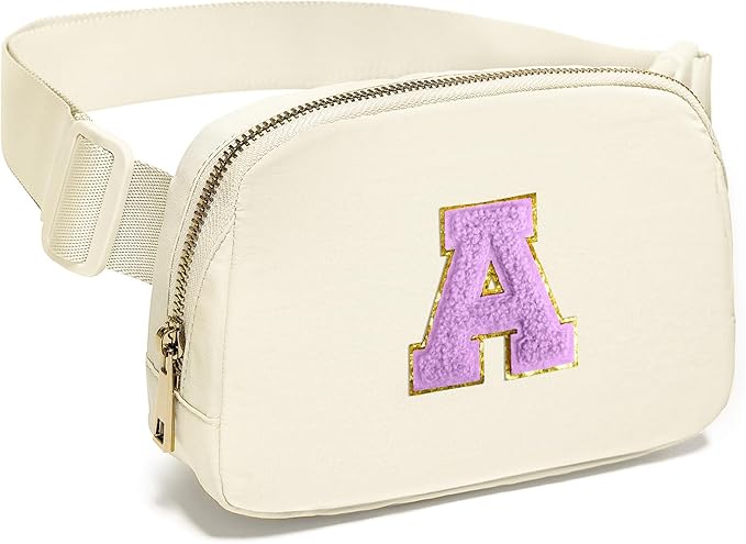 Gitus Gifts for 8 9 10 11 12 Year Old Girls Belt Bag Fanny Pack Crossbody Bags with Initial Letter Patch Cute Stuff Birthday Gifts for Teen Girls Women Personalized Trend Stuff (Ivory-A)