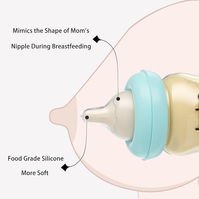 YOHKOH PPSU Baby Bottle Wide Neck, Newborn Anti-Colic Baby Bottle with Natural Response Nipple, Streamlined Body, Easy to Clean (5.4oz (Pack of 2), Blue)